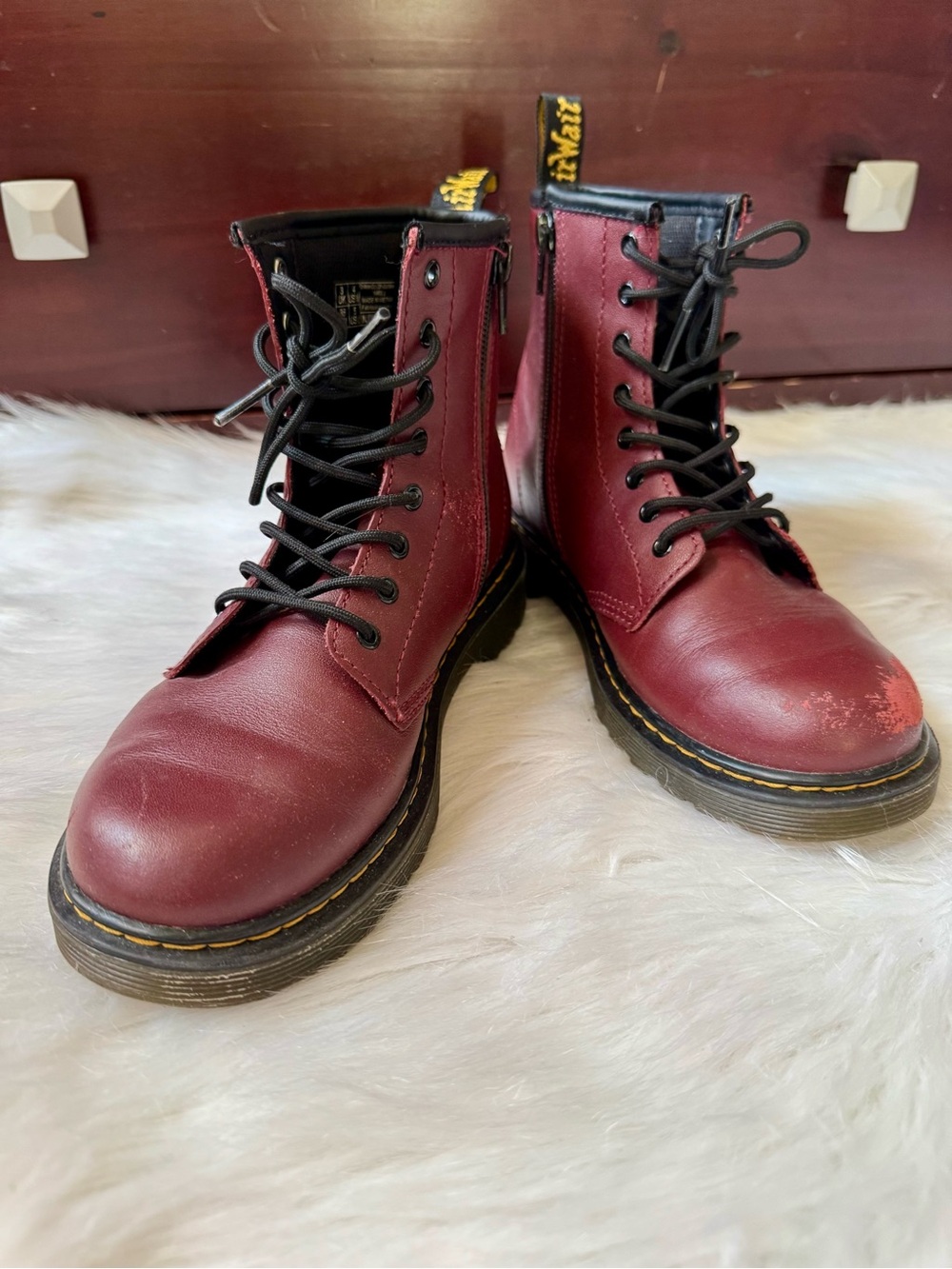 Dr Martens 1460 J Youth Combat Boots Burgundy Lace Up Zip